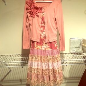 Dress with cardigan, matching bag and shoes